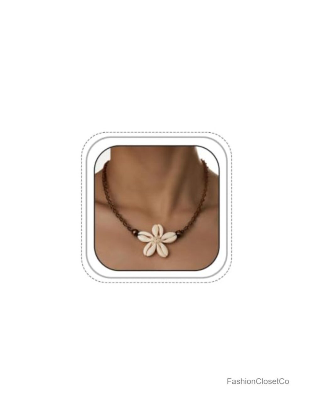 Seashell Flower Pendant Choker Necklace Woven Cord Adjustable Boho Beach Jewelry
